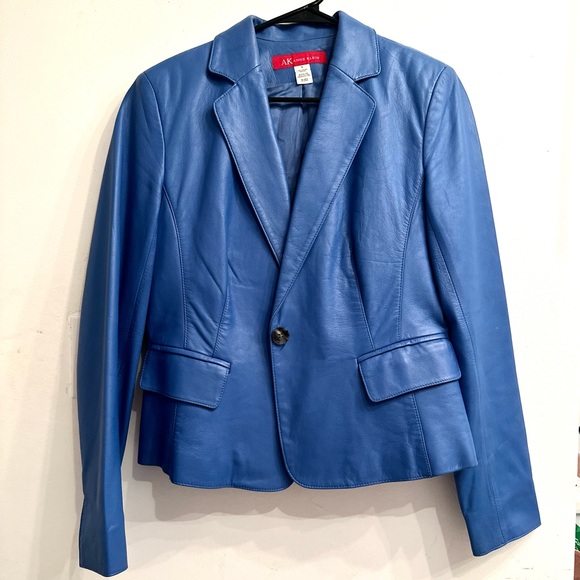 ANNE KLEIN beautiful blue genuine leather jacket - Picture 1 of 2